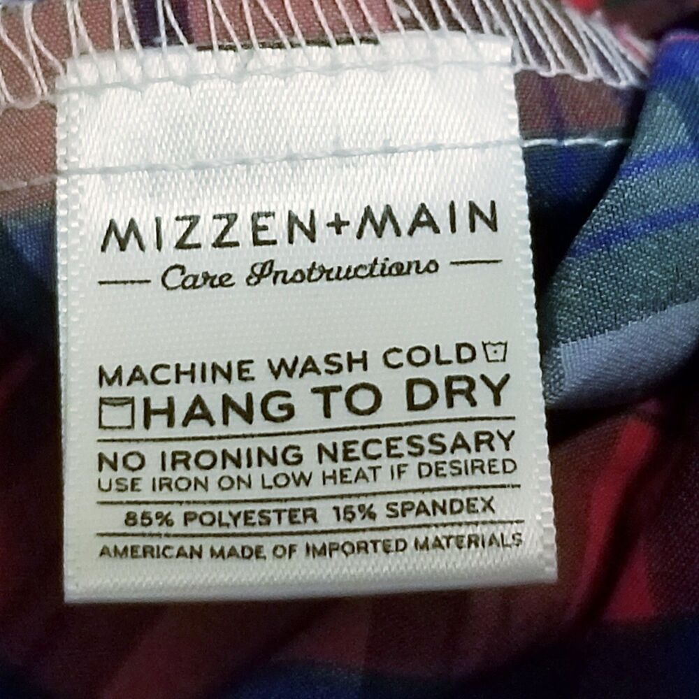 Mizzen + Main Shirt Men's Medium Red Blue Green Plaid Tall Trim Fit Made In USA - Picture 4 of 4